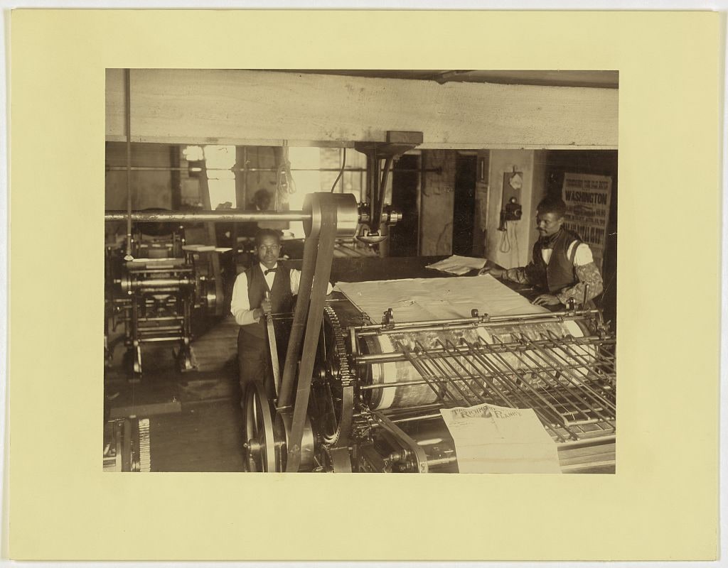 Press room of the Planet newspaper in Richmond, Virginia, photographed around 1899.