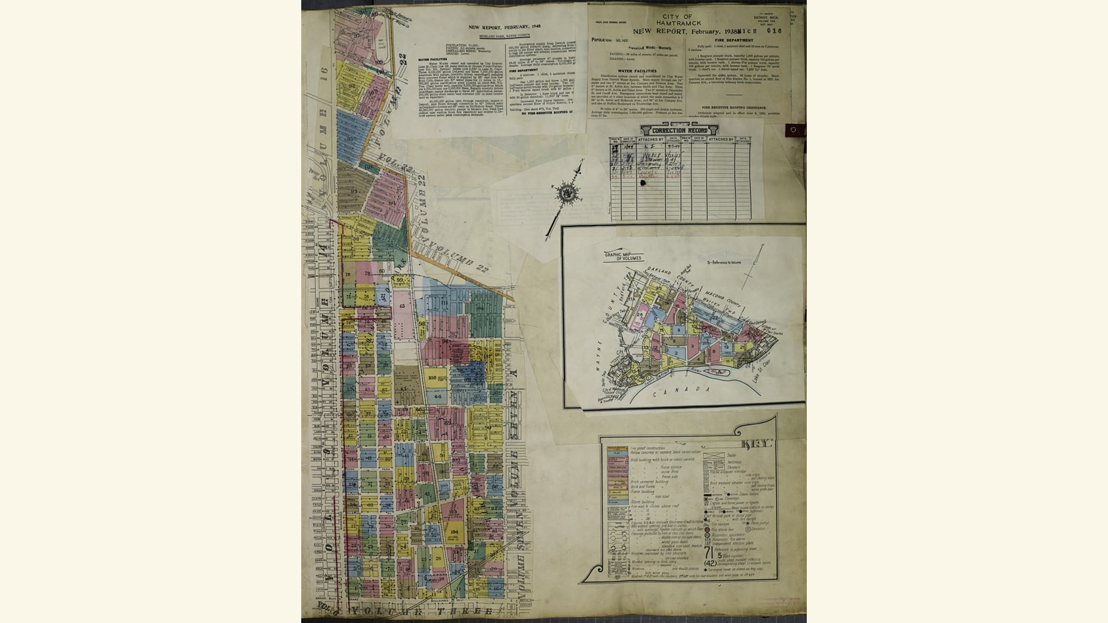 Sanborn fire insurance map sheet for Detroit showing colored street and block records used as a source path for Black Bottom place memory.