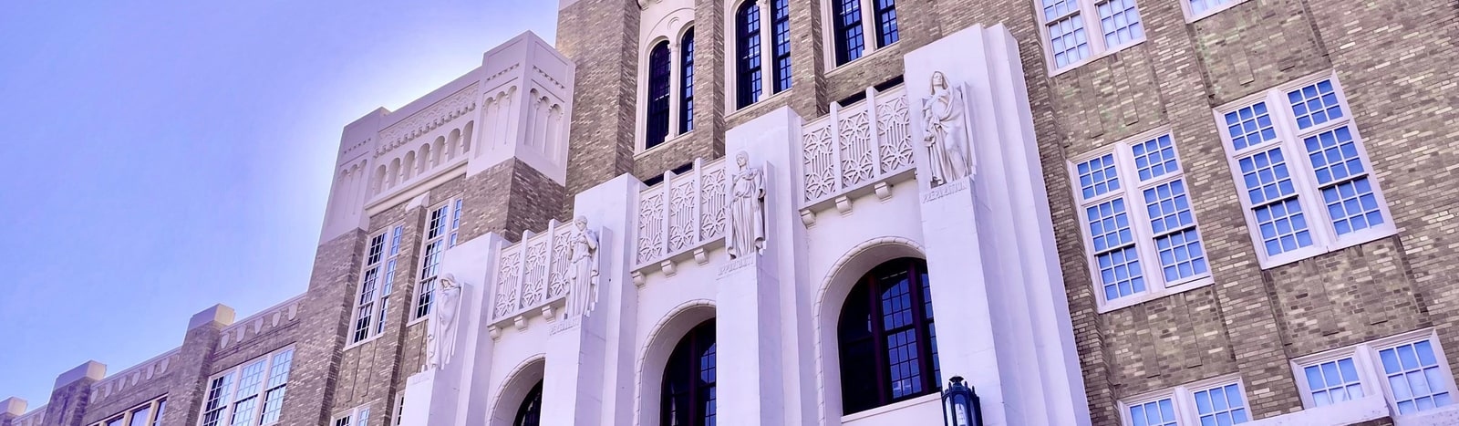 Front facade of Little Rock Central High School National Historic Site.