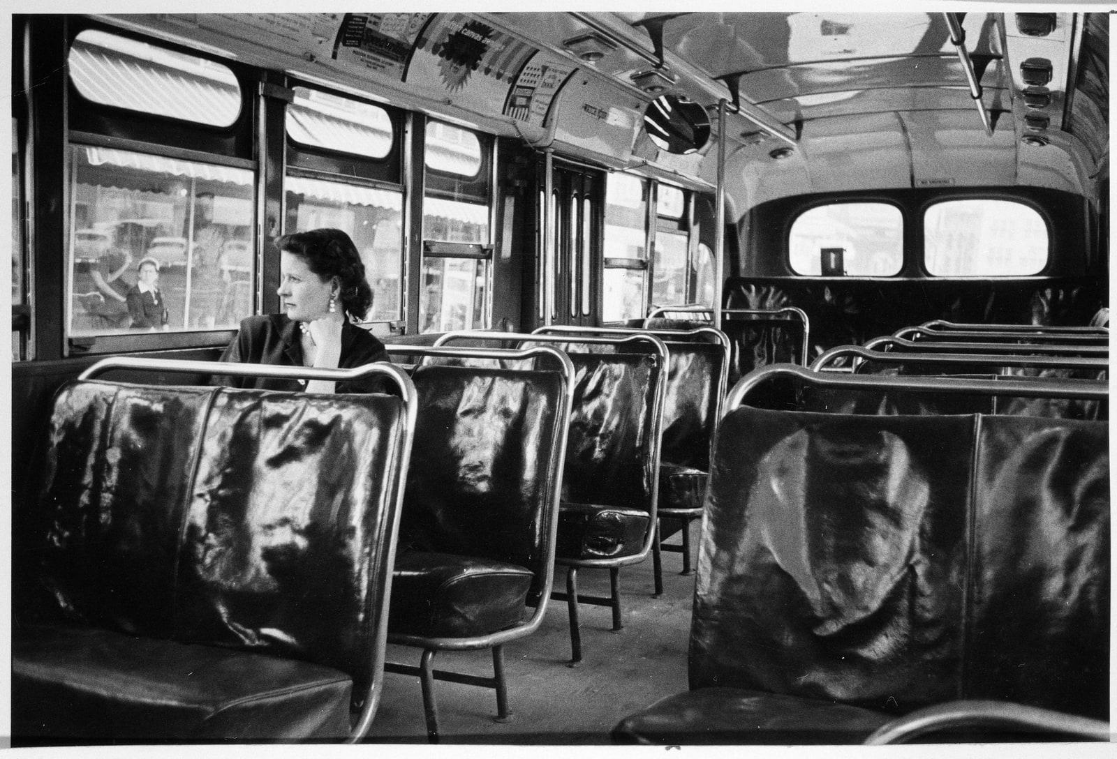 An almost empty bus photographed during the Montgomery Bus Boycott.