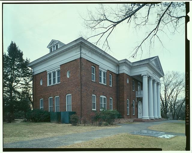 Oblique HABS photograph of Carnegie Hall at Tuskegee Institute in Tuskegee, Alabama.