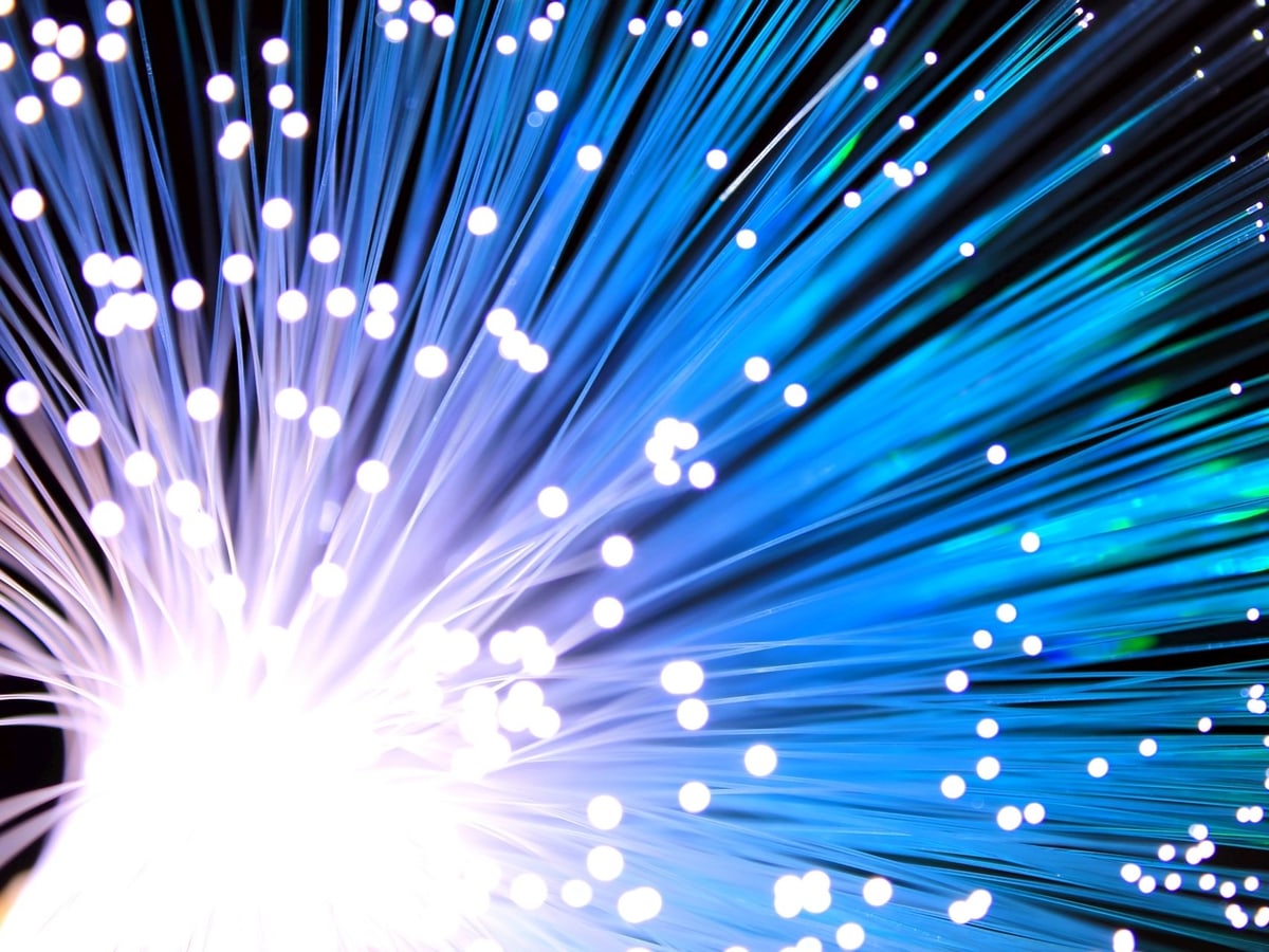 A real fiber-optic cable carrying light.