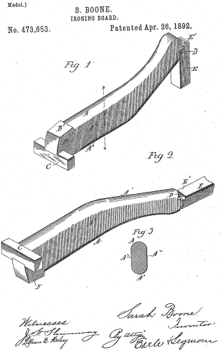 Patent drawing for Sarah Boone's ironing-board improvement.