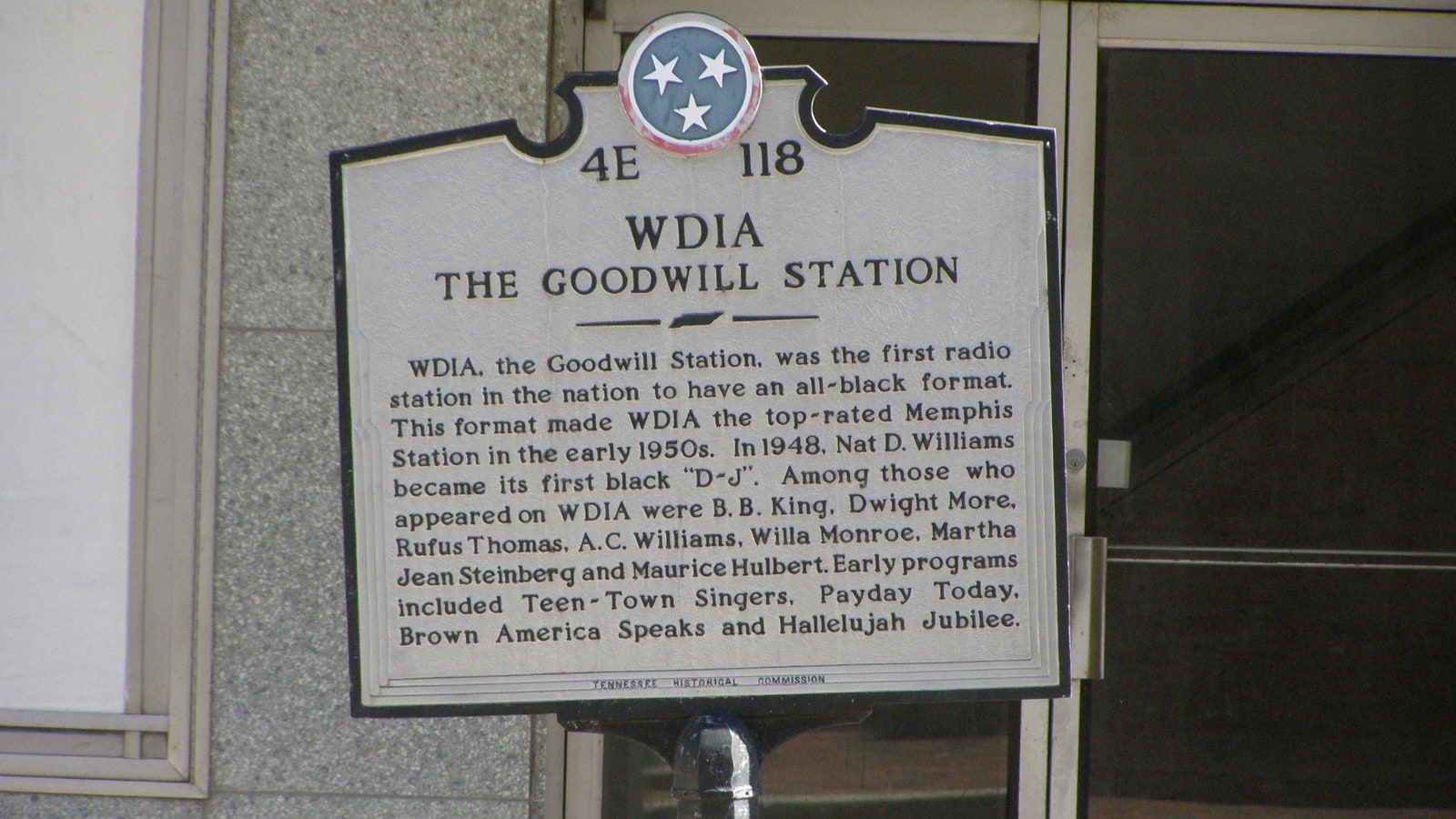 Tennessee historical marker for WDIA, the Goodwill Station, in Memphis.