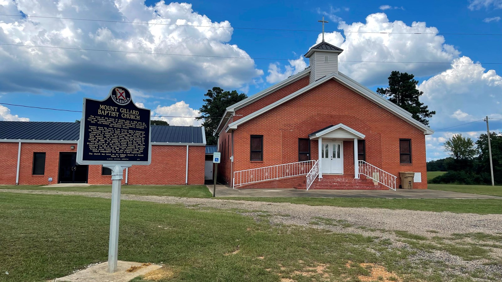 Exterior view of Mt. Gillard Missionary Baptist Church in Alabama.