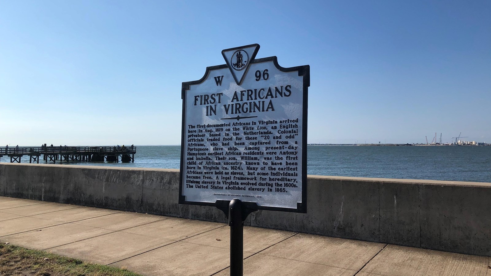 First Africans in Virginia historical marker at Fort Monroe, Virginia.
