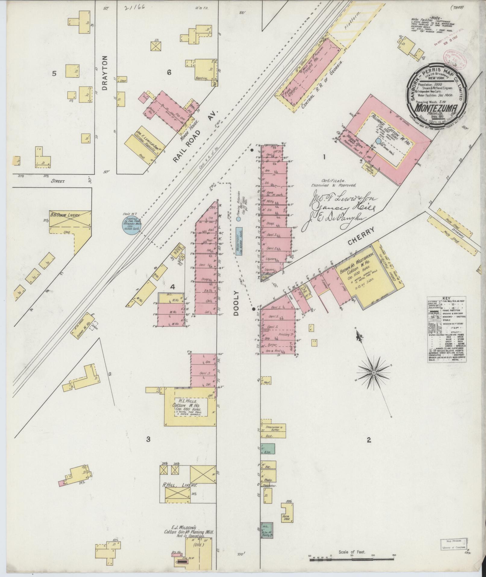 Historic Sanborn map of Montezuma, Georgia, showing the town plan near the Flint River.