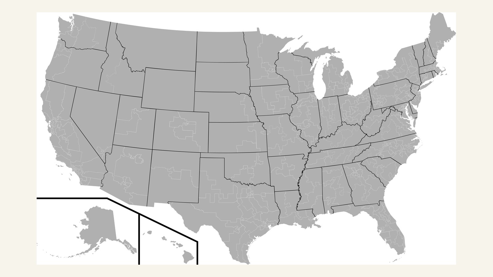 Map of United States congressional districts with district boundary lines across the states.